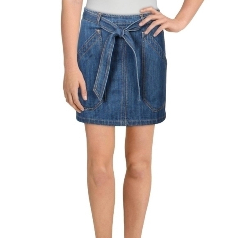Bishop + Young Retro Blue Belted Denim Skirt Size 8